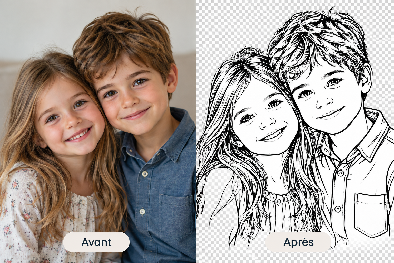Exemple avant et après transformation d’une photo pour gravure sur bois