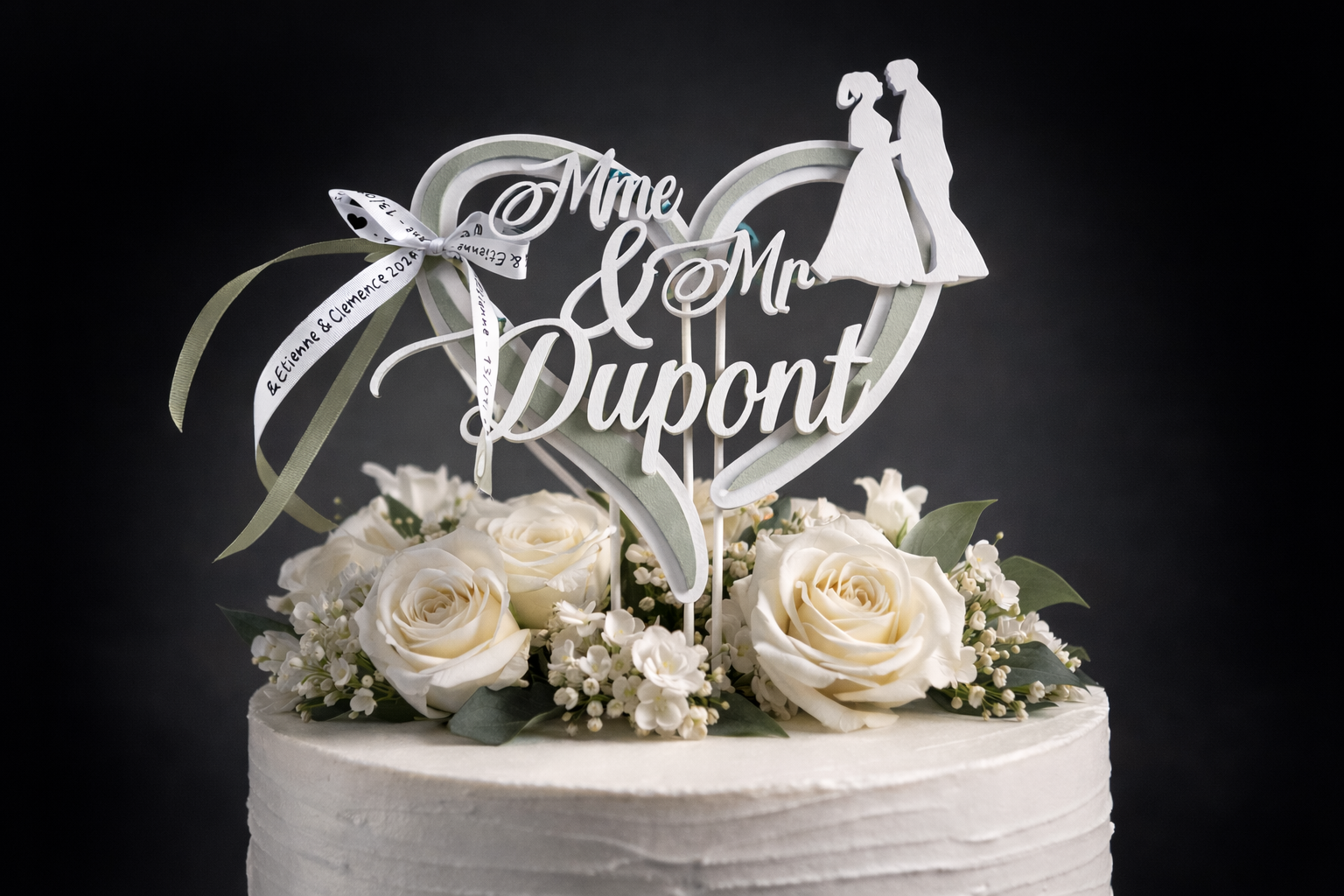 Cake topper mariage personnalisé en bois
