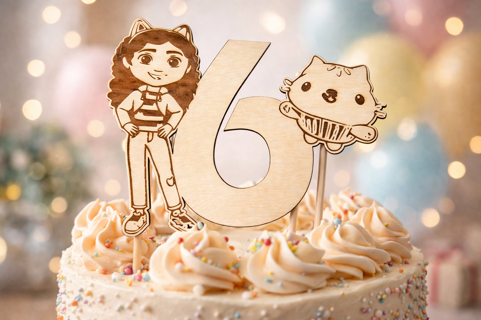 Cake topper anniversaire personnalisé en bois