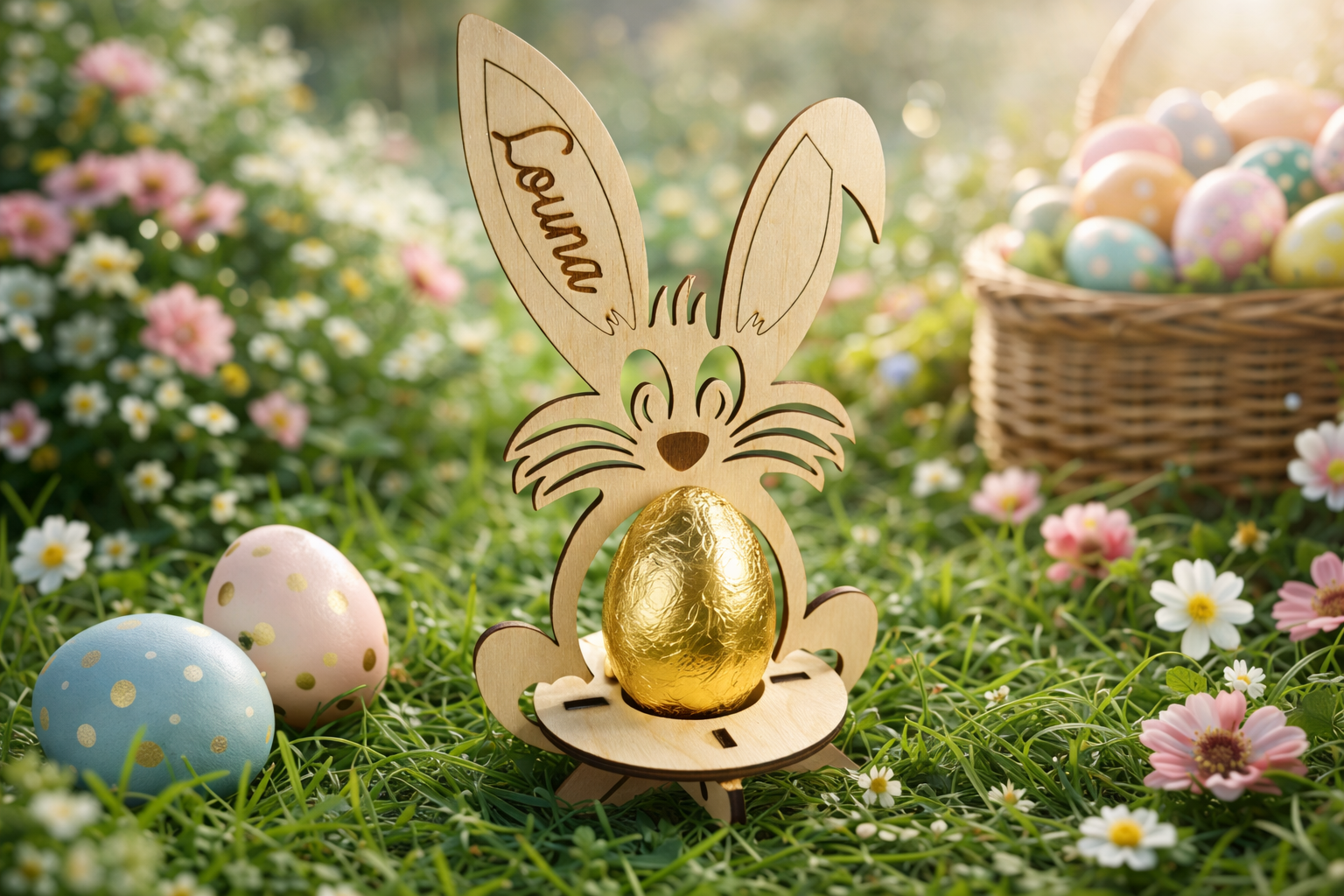 Coquetier Lapin de Pâques en Bois Personnalisé