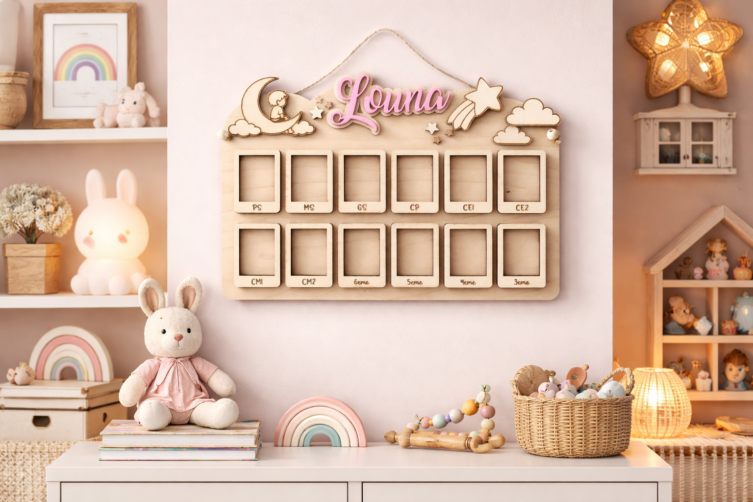 Cadre photo scolaire personnalisé en bois