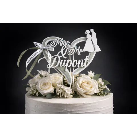 Cake topper mariage personnalisé en bois