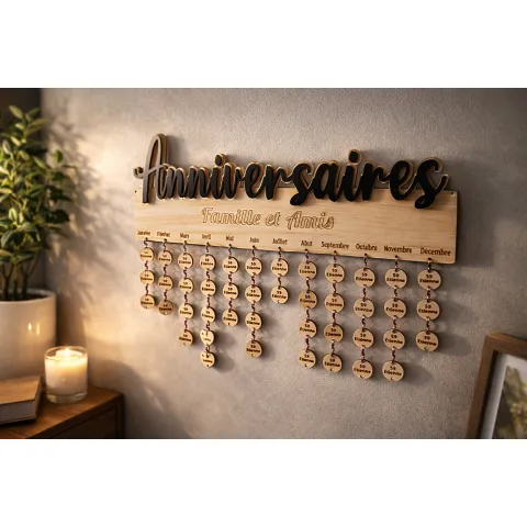 Calendrier d’anniversaires personnalisé en bois