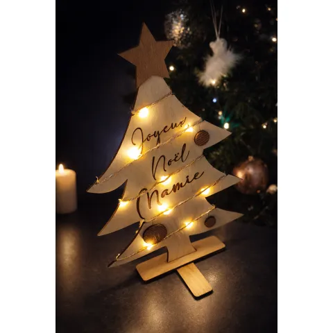 Sapin de Noël en bois personnalisé avec lumière