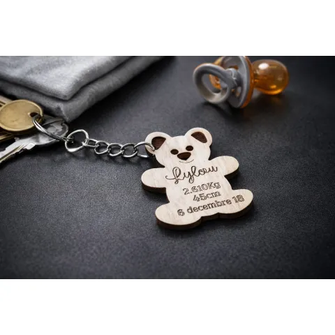 Porte-clés ourson en bois personnalisé