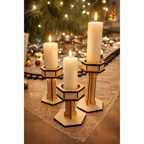 Bougeoir en bois hexagonaux